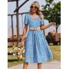Zeagoo Summer Dress for Women Casual Floral Midi Sundress with Pockets V Neck Pleated Short Sleeve Aline Beach Vacation Dress(Blue Floral)