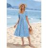Zeagoo Summer Dress for Women Casual Floral Midi Sundress with Pockets V Neck Pleated Short Sleeve Aline Beach Vacation Dress(Blue Floral)