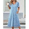 Zeagoo Summer Dress for Women Casual Floral Midi Sundress with Pockets V Neck Pleated Short Sleeve Aline Beach Vacation Dress(Blue Floral)