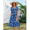 Zeagoo Summer Dress for Women Casual Floral Midi Sundress with Pockets V Neck Pleated Short Sleeve Aline Beach Vacation Dress(Blue Floral-1)