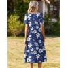 Zeagoo Summer Dress for Women Casual Floral Midi Sundress with Pockets V Neck Pleated Short Sleeve Aline Beach Vacation Dress(Blue White Floral)
