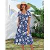 Zeagoo Summer Dress for Women Casual Floral Midi Sundress with Pockets V Neck Pleated Short Sleeve Aline Beach Vacation Dress(Blue White Floral)