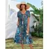 Zeagoo Summer Dress for Women Casual Floral Midi Sundress with Pockets V Neck Pleated Short Sleeve Aline Beach Vacation Dress(Floral-1)