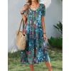 Zeagoo Summer Dress for Women Casual Floral Midi Sundress with Pockets V Neck Pleated Short Sleeve Aline Beach Vacation Dress(Floral-1)