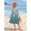 Zeagoo Summer Dress for Women Casual Floral Midi Sundress with Pockets V Neck Pleated Short Sleeve Aline Beach Vacation Dress(Floral-4)