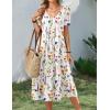 Zeagoo Summer Dress for Women Casual Floral Midi Sundress with Pockets V Neck Pleated Short Sleeve Aline Beach Vacation Dress(Floral-5)