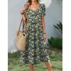 Zeagoo Summer Dress for Women Casual Floral Midi Sundress with Pockets V Neck Pleated Short Sleeve Aline Beach Vacation Dress(Green Floral)
