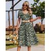 Zeagoo Summer Dress for Women Casual Floral Midi Sundress with Pockets V Neck Pleated Short Sleeve Aline Beach Vacation Dress(Green Floral)