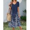 Zeagoo Summer Dress for Women Casual Floral Midi Sundress with Pockets V Neck Pleated Short Sleeve Aline Beach Vacation Dress(Navy Floral)