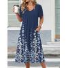 Zeagoo Summer Dress for Women Casual Floral Midi Sundress with Pockets V Neck Pleated Short Sleeve Aline Beach Vacation Dress(Navy Floral)