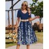 Zeagoo Summer Dress for Women Casual Floral Midi Sundress with Pockets V Neck Pleated Short Sleeve Aline Beach Vacation Dress(Navy Floral)