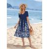 Zeagoo Summer Dress for Women Casual Floral Midi Sundress with Pockets V Neck Pleated Short Sleeve Aline Beach Vacation Dress(Navy Floral)