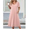 Zeagoo Summer Dress for Women Casual Floral Midi Sundress with Pockets V Neck Pleated Short Sleeve Aline Beach Vacation Dress(Pink Dot)