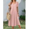 Zeagoo Summer Dress for Women Casual Floral Midi Sundress with Pockets V Neck Pleated Short Sleeve Aline Beach Vacation Dress(Pink Dot)