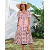 Zeagoo Summer Dress for Women Casual Floral Midi Sundress with Pockets V Neck Pleated Short Sleeve Aline Beach Vacation Dress(Pink Print-1)