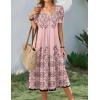 Zeagoo Summer Dress for Women Casual Floral Midi Sundress with Pockets V Neck Pleated Short Sleeve Aline Beach Vacation Dress(Pink Print-1)