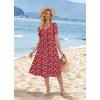 Zeagoo Summer Dress for Women Casual Floral Midi Sundress with Pockets V Neck Pleated Short Sleeve Aline Beach Vacation Dress(Red Floral)