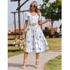 Zeagoo Summer Dress for Women Casual Floral Midi Sundress with Pockets V Neck Pleated Short Sleeve Aline Beach Vacation Dress(White Floral)