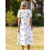 Zeagoo Summer Dress for Women Casual Floral Midi Sundress with Pockets V Neck Pleated Short Sleeve Aline Beach Vacation Dress(White Floral)