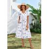 Zeagoo Summer Dress for Women Casual Floral Midi Sundress with Pockets V Neck Pleated Short Sleeve Aline Beach Vacation Dress(White Floral)