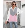 Zeagoo Sweater Vest Women Sleeveless V Neck Oversized Pullover Knitted Tops 2026 Fall Outfits(Color Block Pink)