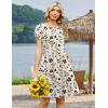 Zeagoo Women Summer Dress 2026 Short Sleeve Aline Mini Dresses with Pockets Casual Swing Tshirt Dress Vocation Beach Sundress(Beige Print)
