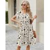 Zeagoo Women Summer Dress 2026 Short Sleeve Aline Mini Dresses with Pockets Casual Swing Tshirt Dress Vocation Beach Sundress(Beige Print)