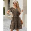 Zeagoo Women Summer Dress 2026 Short Sleeve Aline Mini Dresses with Pockets Casual Swing Tshirt Dress Vocation Beach Sundress(Leopard Print)