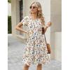 Zeagoo Women Summer Dress 2026 Short Sleeve Aline Mini Dresses with Pockets Casual Swing Tshirt Dress Vocation Beach Sundress(White Print)