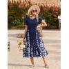 Zeagoo Women Summer Midi A Line Dress Short Sleeve Casual Flowy Tiered Beach Long Sundress with Pockets 2026 Vacation Travel(A01-navy Blue Floral)