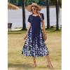 Zeagoo Women Summer Midi A Line Dress Short Sleeve Casual Flowy Tiered Beach Long Sundress with Pockets 2026 Vacation Travel(A01-navy Blue Floral)