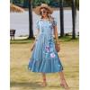 Zeagoo Women Summer Midi A Line Dress Short Sleeve Casual Flowy Tiered Beach Long Sundress with Pockets 2026 Vacation Travel(A02-blue Floral-2)