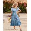 Zeagoo Women Summer Midi A Line Dress Short Sleeve Casual Flowy Tiered Beach Long Sundress with Pockets 2026 Vacation Travel(A02-blue Floral-2)