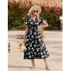 Zeagoo Women Summer Midi A Line Dress Short Sleeve Casual Flowy Tiered Beach Long Sundress with Pockets 2026 Vacation Travel(Black White Floral)
