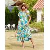 Zeagoo Women Summer Midi A Line Dress Short Sleeve Casual Flowy Tiered Beach Long Sundress with Pockets 2026 Vacation Travel(Blue Brown Floral)