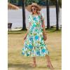 Zeagoo Women Summer Midi A Line Dress Short Sleeve Casual Flowy Tiered Beach Long Sundress with Pockets 2026 Vacation Travel(Blue Brown Floral)