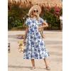 Zeagoo Women Summer Midi A Line Dress Short Sleeve Casual Flowy Tiered Beach Long Sundress with Pockets 2026 Vacation Travel(Blue Floral)