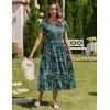 Zeagoo Women Summer Midi A Line Dress Short Sleeve Casual Flowy Tiered Beach Long Sundress with Pockets 2026 Vacation Travel(Green Leaf)