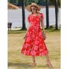 Zeagoo Women Summer Midi A Line Dress Short Sleeve Casual Flowy Tiered Beach Long Sundress with Pockets 2026 Vacation Travel(Red Floral)