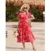 Zeagoo Women Summer Midi A Line Dress Short Sleeve Casual Flowy Tiered Beach Long Sundress with Pockets 2026 Vacation Travel(Red Floral)