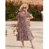 Zeagoo Women Summer Midi A Line Dress Short Sleeve Casual Flowy Tiered Beach Long Sundress with Pockets 2026 Vacation Travel(Red Floral-2)