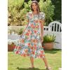 Zeagoo Women Summer Midi A Line Dress Short Sleeve Casual Flowy Tiered Beach Long Sundress with Pockets 2026 Vacation Travel(Red White Floral)