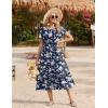 Zeagoo Women Summer Midi A Line Dress Short Sleeve Casual Flowy Tiered Beach Long Sundress with Pockets 2026 Vacation Travel(White Floral-2)