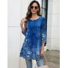 Zeagoo Women Tops 3/4 Sleeve Dressy Casual Plus Size Tunics to Wear with Leggings Swing Flare T-Shirt Loose Blouses(Blue Flower-mz845)
