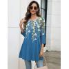 Zeagoo Women Tops 3/4 Sleeve Dressy Casual Plus Size Tunics to Wear with Leggings Swing Flare T-Shirt Loose Blouses(Blue Flower-sf223)