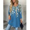 Zeagoo Women Tops 3/4 Sleeve Dressy Casual Plus Size Tunics to Wear with Leggings Swing Flare T-Shirt Loose Blouses(Blue Flower-sf223)