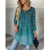 Zeagoo Women Tops 3/4 Sleeve Dressy Casual Plus Size Tunics to Wear with Leggings Swing Flare T-Shirt Loose Blouses(Blue Leaves-xh363)