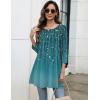 Zeagoo Women Tops 3/4 Sleeve Dressy Casual Plus Size Tunics to Wear with Leggings Swing Flare T-Shirt Loose Blouses(Blue Leaves-xh363)