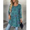 Zeagoo Women Tops 3/4 Sleeve Dressy Casual Plus Size Tunics to Wear with Leggings Swing Flare T-Shirt Loose Blouses(Blue Print-mz858)
