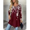 Zeagoo Women Tops 3/4 Sleeve Dressy Casual Plus Size Tunics to Wear with Leggings Swing Flare T-Shirt Loose Blouses(Burgundy Flower-sf186)